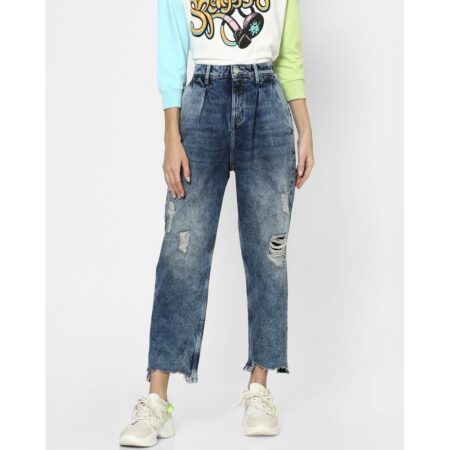 Myshop99 blue high rise slouch fit distressed jeans
