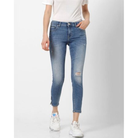 Myshop99 blue mid rise zip detail skinny fit jeans