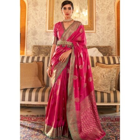 Myshop99 ruby pink woven banarasi tussar silk saree